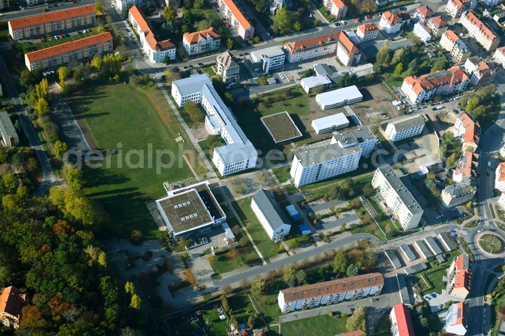 Meißen from above - Building complex of the university Meissen (FH) and Fortbildungszentrum in Meissen in the state Saxony, Germany