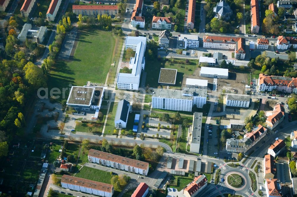 Meißen from the bird's eye view: Building complex of the university Meissen (FH) and Fortbildungszentrum in Meissen in the state Saxony, Germany