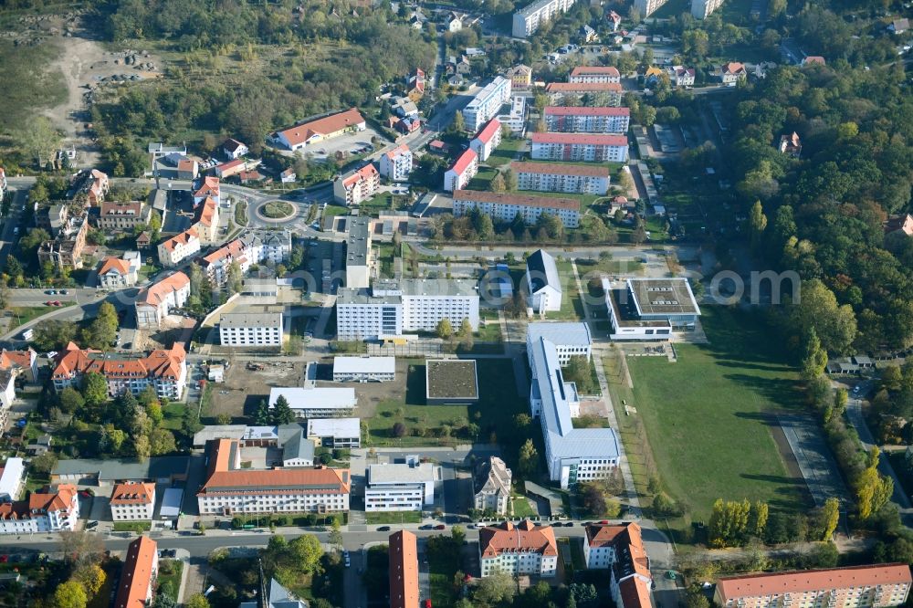 Meißen from above - Building complex of the university Meissen (FH) and Fortbildungszentrum in Meissen in the state Saxony, Germany