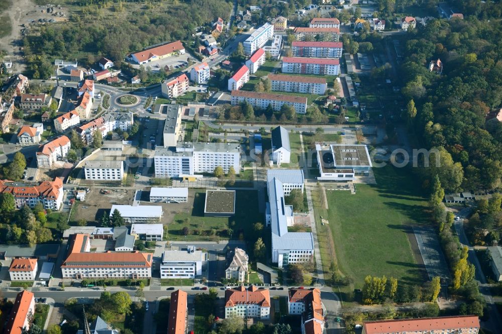 Meißen from the bird's eye view: Building complex of the university Meissen (FH) and Fortbildungszentrum in Meissen in the state Saxony, Germany