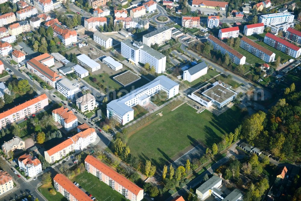 Aerial photograph Meißen - Building complex of the university Meissen (FH) and Fortbildungszentrum in Meissen in the state Saxony, Germany