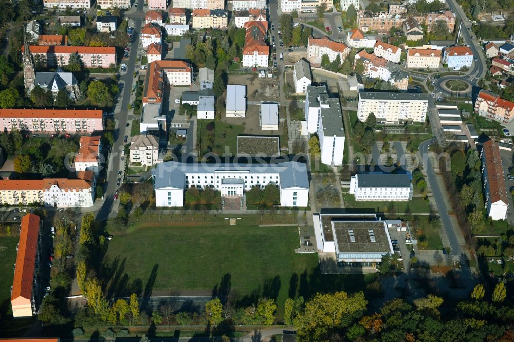 Meißen from above - Building complex of the university Meissen (FH) and Fortbildungszentrum in Meissen in the state Saxony, Germany