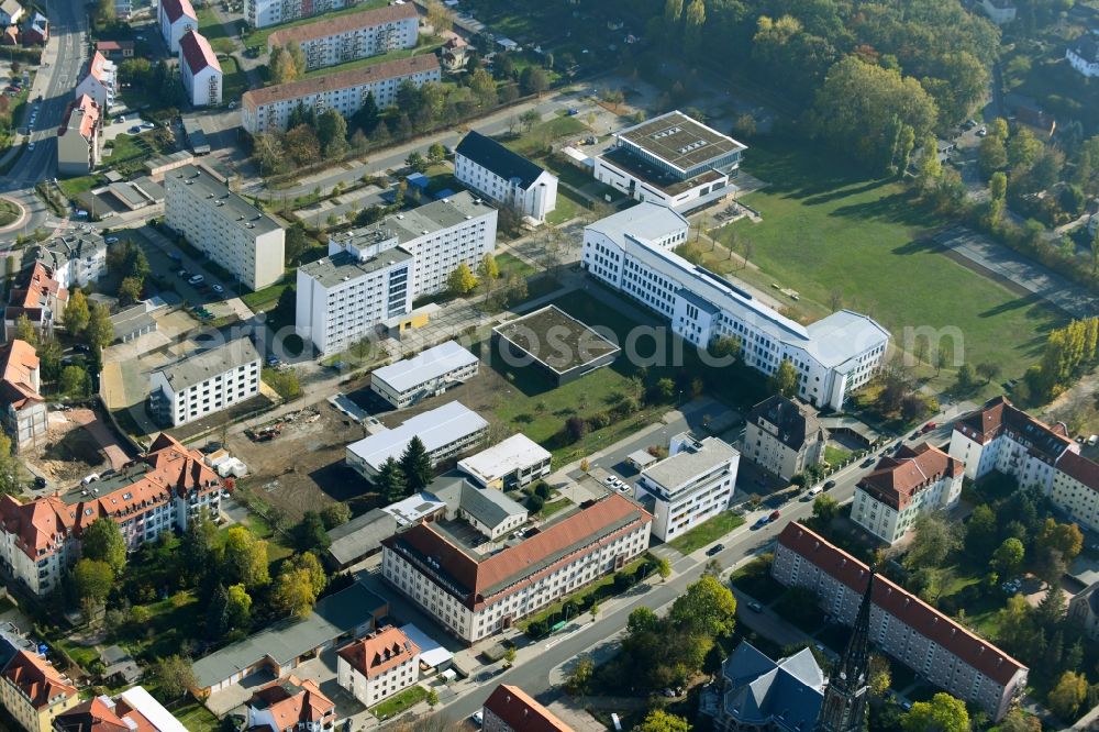 Aerial photograph Meißen - Building complex of the university Meissen (FH) and Fortbildungszentrum in Meissen in the state Saxony, Germany