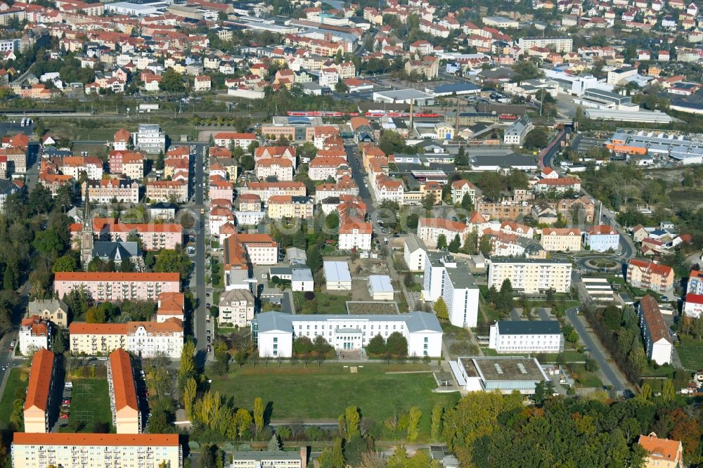 Meißen from the bird's eye view: Building complex of the university Meissen (FH) and Fortbildungszentrum in Meissen in the state Saxony, Germany