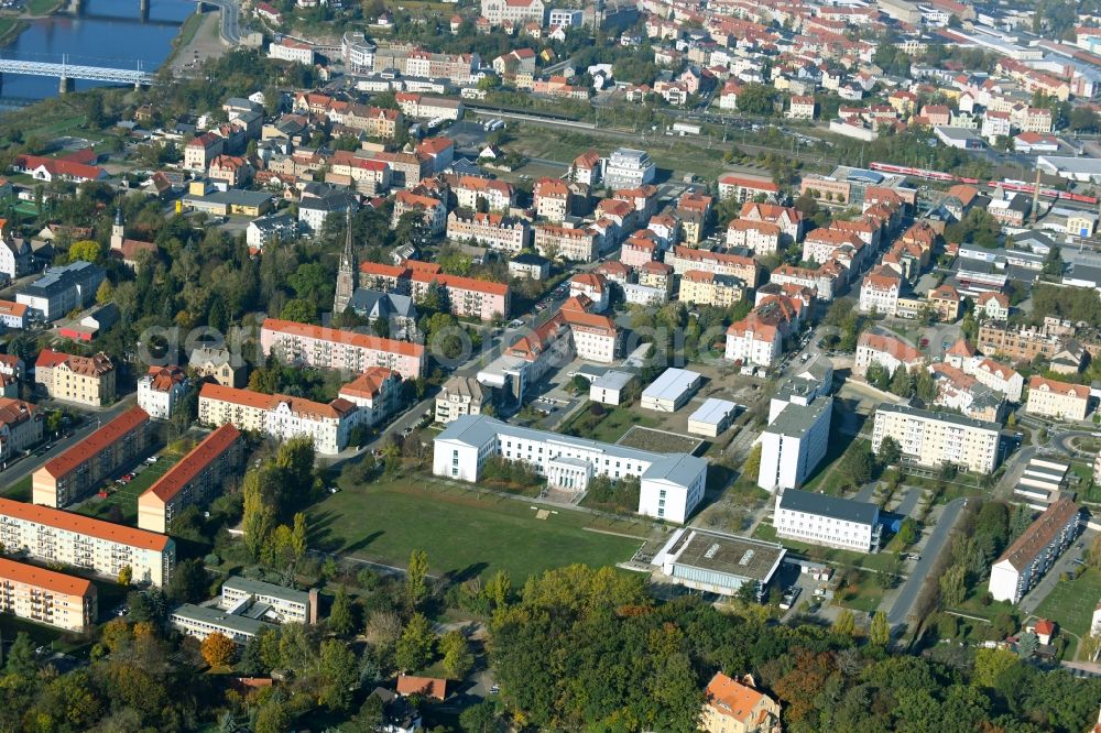 Aerial image Meißen - Building complex of the university Meissen (FH) and Fortbildungszentrum in Meissen in the state Saxony, Germany