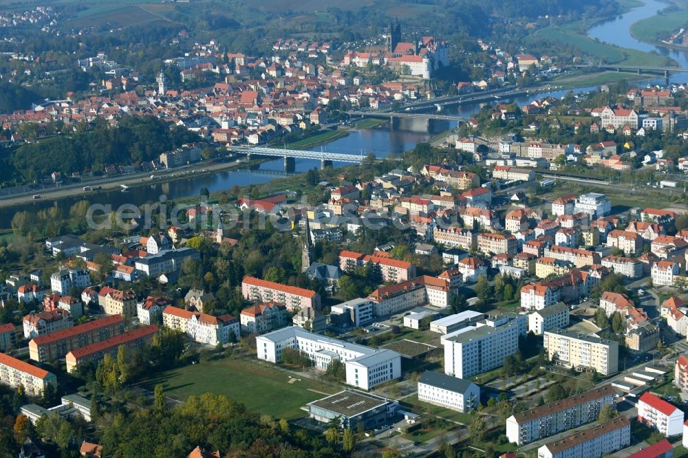 Meißen from the bird's eye view: Building complex of the university Meissen (FH) and Fortbildungszentrum in Meissen in the state Saxony, Germany