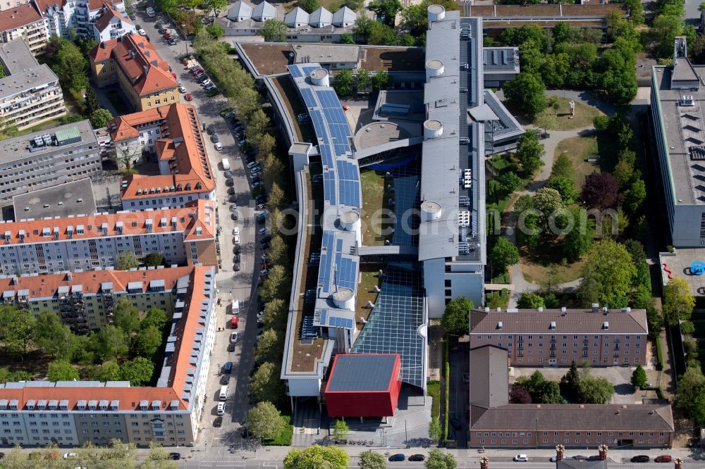 München from above - Building complex of the university Muenchen on Lothstrasse in the district Maxvorstadt in Munich in the state Bavaria, Germany