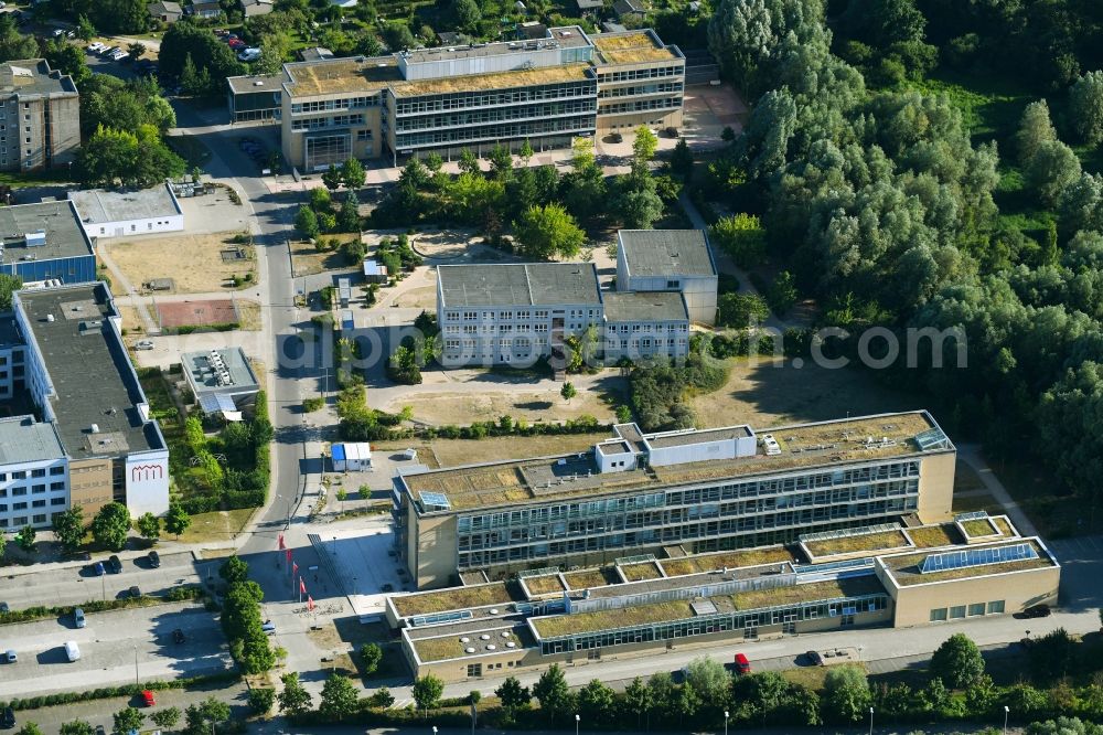 Neubrandenburg from above - Building complex of the university Neubrandenburg and of Grandschule West AM SEE on Duekerweg in Neubrandenburg in the state Mecklenburg - Western Pomerania, Germany