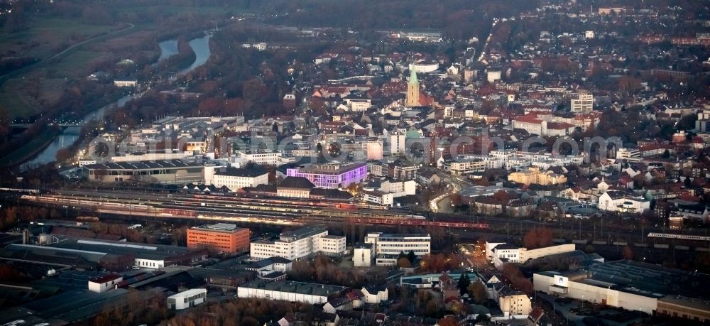 Hamm from above - Building complex of the university SRH Hochschule fuer Logistik and Wirtschaft on Platz of Deutschen Einheit in Hamm in the state North Rhine-Westphalia, Germany