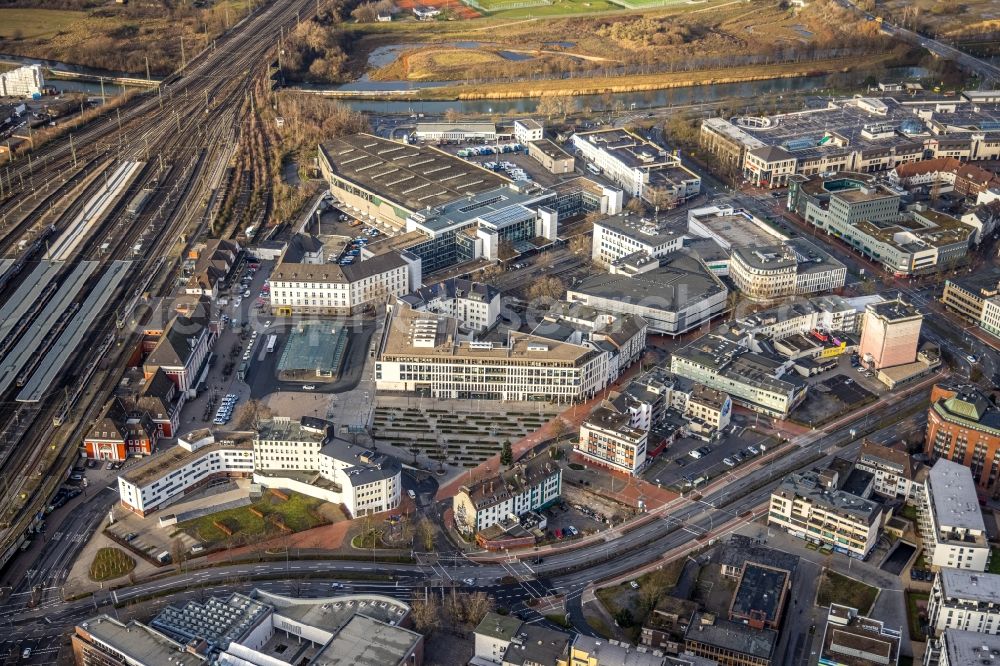 Aerial image Hamm - Building complex of the university SRH Hochschule fuer Logistik and Wirtschaft on Platz of Deutschen Einheit in Hamm in the state North Rhine-Westphalia, Germany