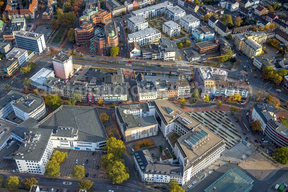 Aerial image Hamm - Building complex of the university SRH Hochschule fuer Logistik and Wirtschaft on Platz of Deutschen Einheit in Hamm at Ruhrgebiet in the state North Rhine-Westphalia, Germany