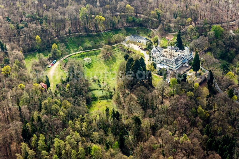 Aerial image Jugenheim - Complex of the hotel building Annettes Gastronomie in Schloss Heiligenberg in Jugenheim in the state Hesse, Germany