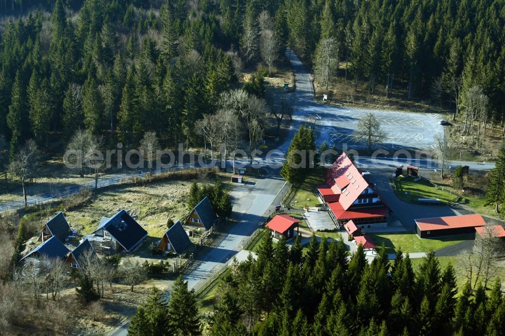 Friedrichroda from above - Complex of the hotel building Berggasthof Heuberghaus on Rennsteig in Friedrichroda in the state Thuringia, Germany