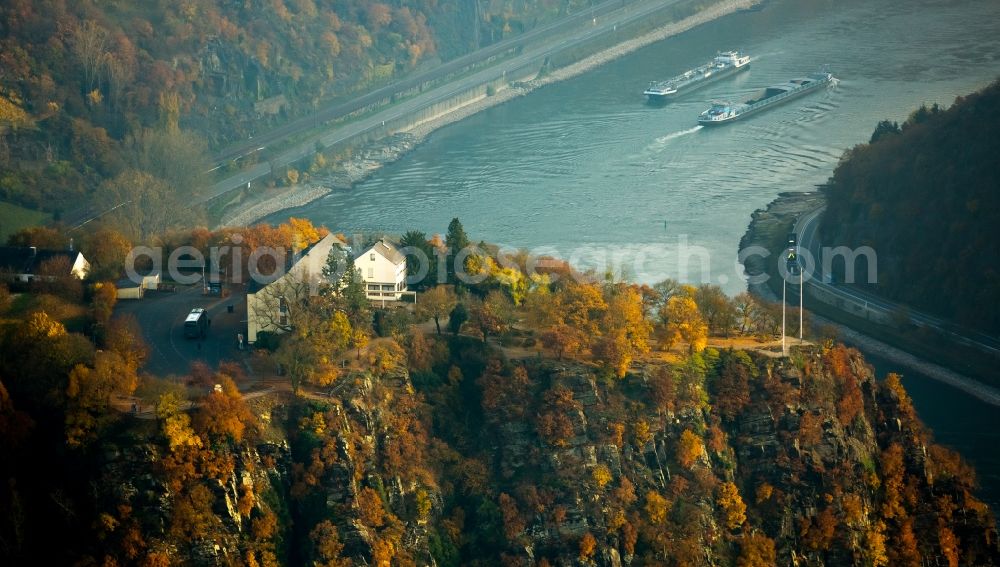 Sankt Goar from above - Complex of the hotel building Berghotel auf der Loreley on Loreley-Tunnel in Sankt Goar in the state Rhineland-Palatinate