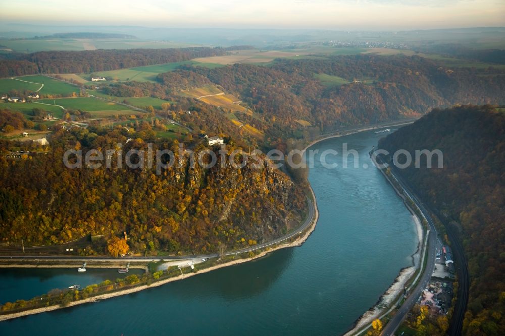 Aerial image Sankt Goar - Complex of the hotel building Berghotel auf der Loreley on Loreley-Tunnel in Sankt Goar in the state Rhineland-Palatinate