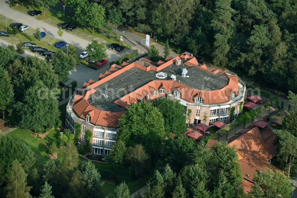 Garrel from above - Complex of the hotel building Chapeau Hotels GmbH on Drei-Bruecken-Weg in Garrel in the state Lower Saxony