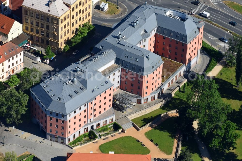 Pilsen from the bird's eye view: Complex of the hotel building Courtyard by Marriott Pilsen in Pilsen in Plzensky kraj - Pilsner Region - Boehmen, Czech Republic