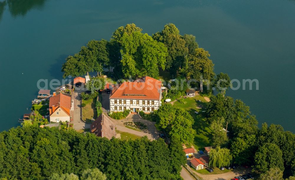 Feldberger Seenlandschaft from above - Complex of the hotel building Drostenhaus Feldberg at Atmssquare in the district Feldberg in Feldberger Seenlandschaft in the state Mecklenburg - Western Pomerania