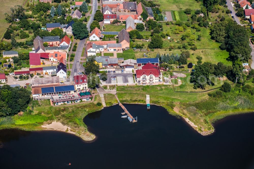 Dessau-Roßlau from the bird's eye view: Complex of the hotel building Elbterrassen zu Brambach in Dessau-Rosslau in the state Saxony-Anhalt, Germany