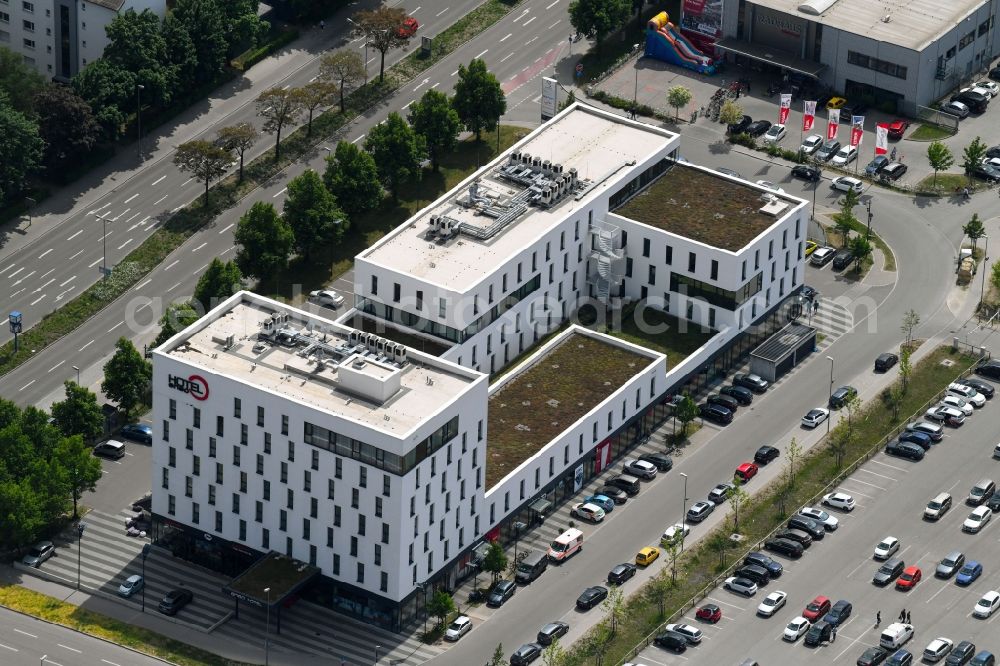 Aerial photograph Ingolstadt - Complex of the hotel building Enso Hotel Bei of Arena in Ingolstadt in the state Bavaria, Germany