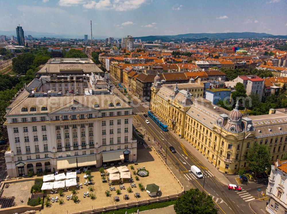 Zagreb from the bird's eye view: Complex of the hotel building Esplanade in Zagreb in Croatia