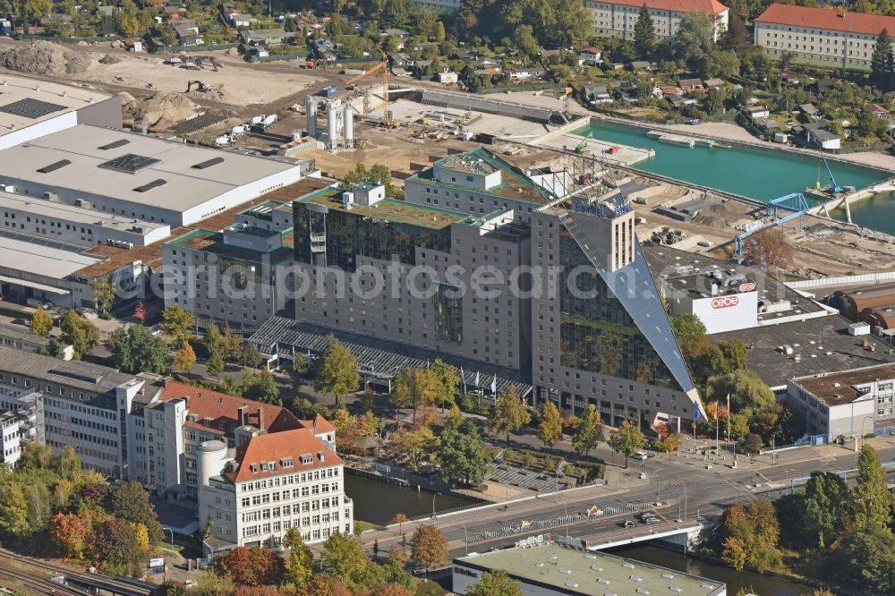 Berlin from the bird's eye view: Complex of the hotel building Estrel on Sonnenallee in Berlin in Germany