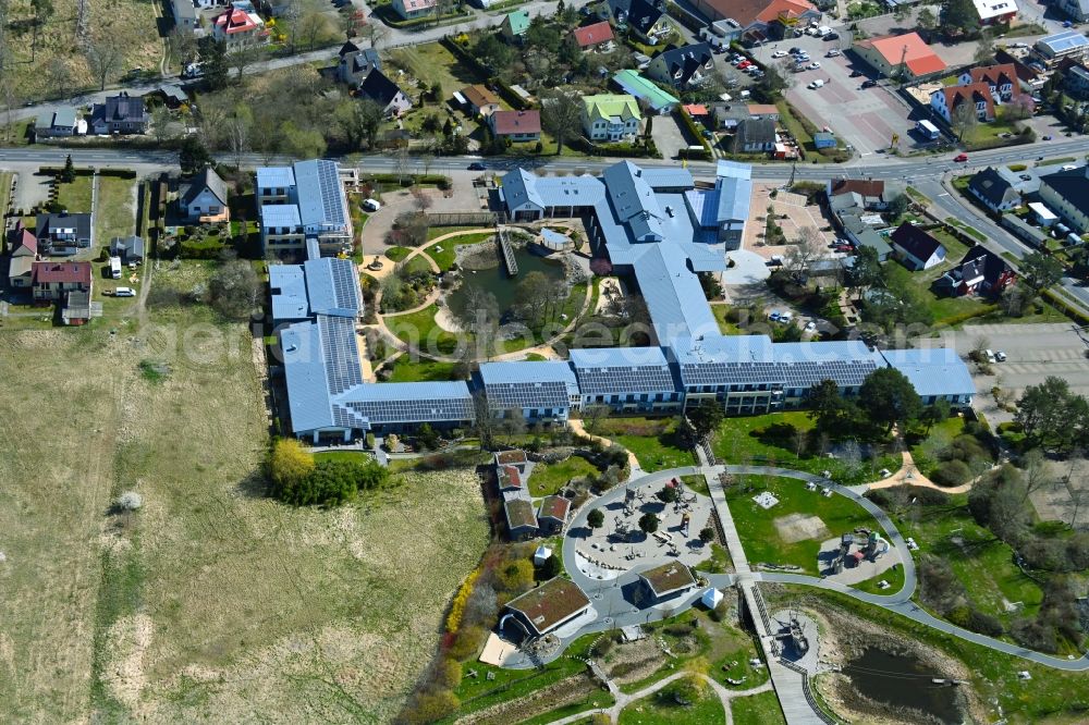 Trassenheide from above - Complex of the hotel building Familien Wellness Hotel Seeklause in Trassenheide on the island of Usedom in the state Mecklenburg - Western Pomerania, Germany