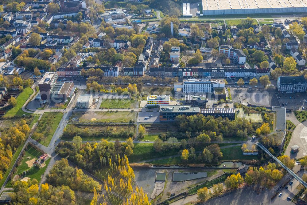 Bochum from above - Complex of the hotel building Ghotel Hotel & living Bochum in the district Stahlhausen in Bochum at Ruhrgebiet in the state North Rhine-Westphalia, Germany