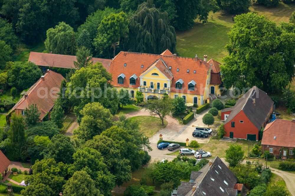 Vipperow from above - Building complex of the hotel complex manor house Solzow - nature and hospitality in Mecklenburg in Vipperow in Mecklenburg - Western Pomerania