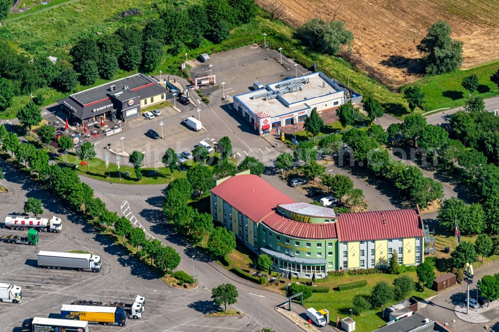 Aerial image Herbolzheim - Complex of the hotel building Highway Hotel in Herbolzheim in the state Baden-Wurttemberg, Germany