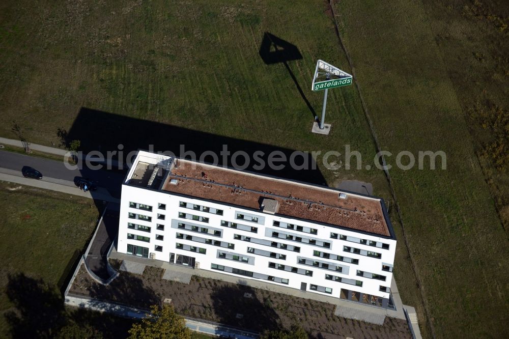 Schönefeld from the bird's eye view: Complex of the hotel building B&B Hotel Berlin-Airport in Schoenefeld in the state Brandenburg