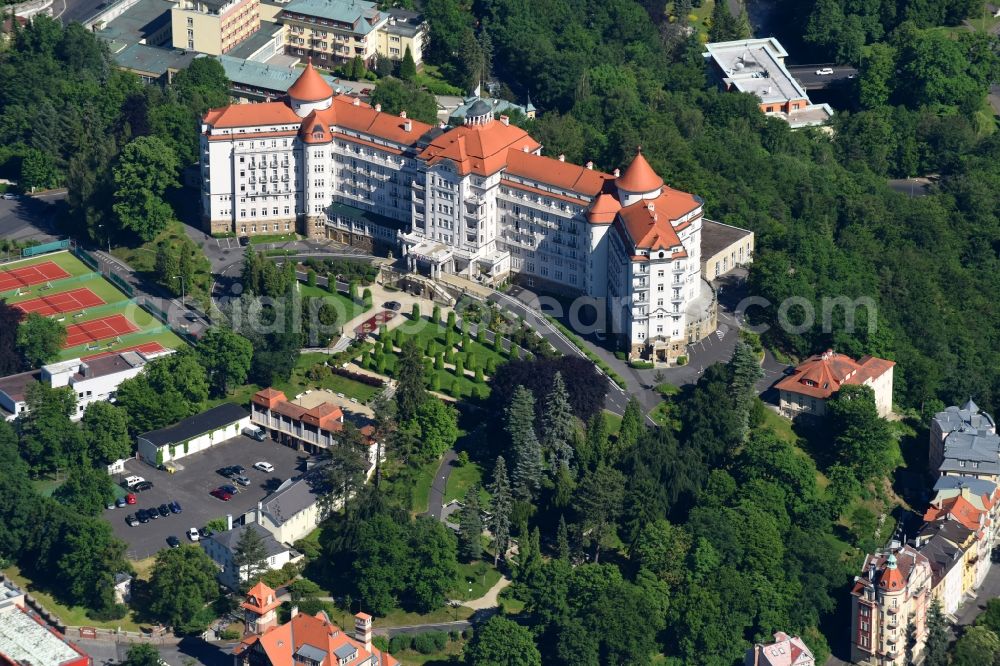 Karlovy Vary - Karlsbad from the bird's eye view: Complex of the hotel building Hotel Imperial in Karlovy Vary - Karlsbad in Cechy - Boehmen, Czech Republic