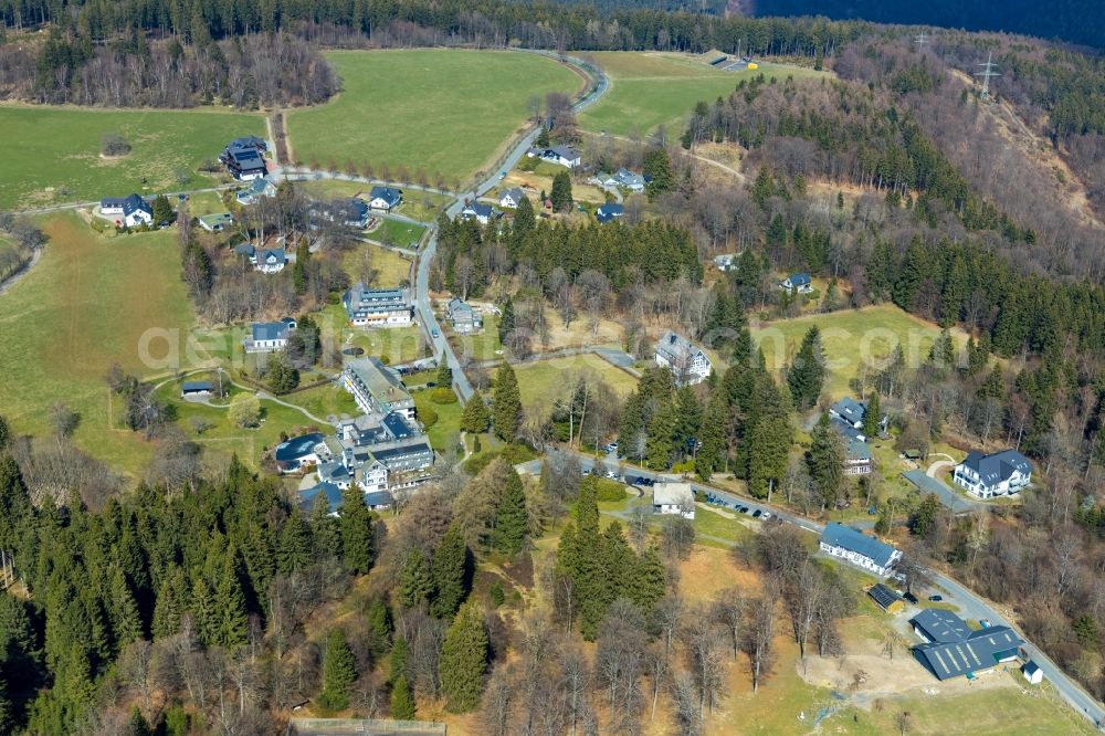 Aerial photograph Schmallenberg - Complex of the hotel building Hotel Jagdhaus Wiese on Jagdhaus in Schmallenberg in the state North Rhine-Westphalia, Germany