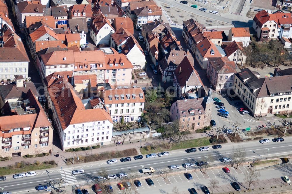 Aerial photograph Eberbach - Complex of the hotel building Hotel Krone-Post in Eberbach in the state Baden-Wuerttemberg