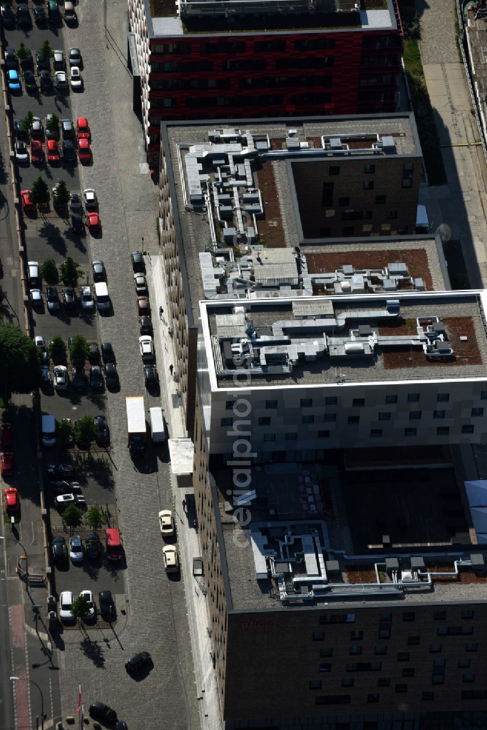 Aerial photograph Berlin - Complex of the hotel building Hotel nhow Berlin in the Stralauer alley in district Friedrichshain in Berlin