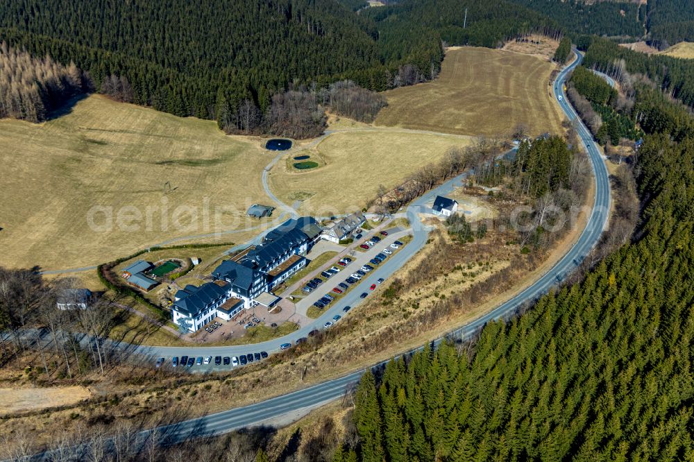 Aerial photograph Rimberg - Complex of the hotel building Hotel Rimberg in Rimberg at Sauerland in the state North Rhine-Westphalia, Germany