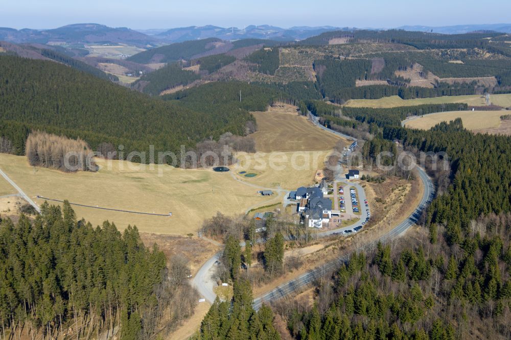 Rimberg from above - Complex of the hotel building Hotel Rimberg in Rimberg at Sauerland in the state North Rhine-Westphalia, Germany