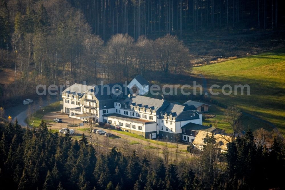 Schmallenberg from above - Complex of the hotel building Hotel Rimberg on Rimberg in Schmallenberg at Sauerland in the state North Rhine-Westphalia, Germany