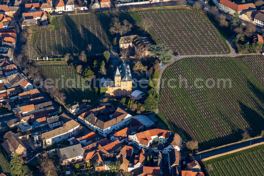 Aerial image Edesheim - Complex of the hotel building Hotel Schloss Edesheim, Privathotels Dr. Lohbeck GmbH & Co. KG in Edesheim in the state Rhineland-Palatinate