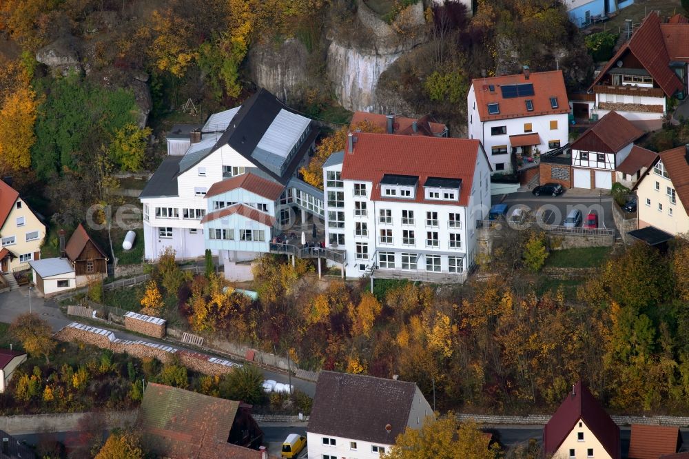 Aerial image Schnaittach - Complex of the hotel building Igelwirt on Igelweg in the district Schlossberg in Schnaittach in the state Bavaria, Germany