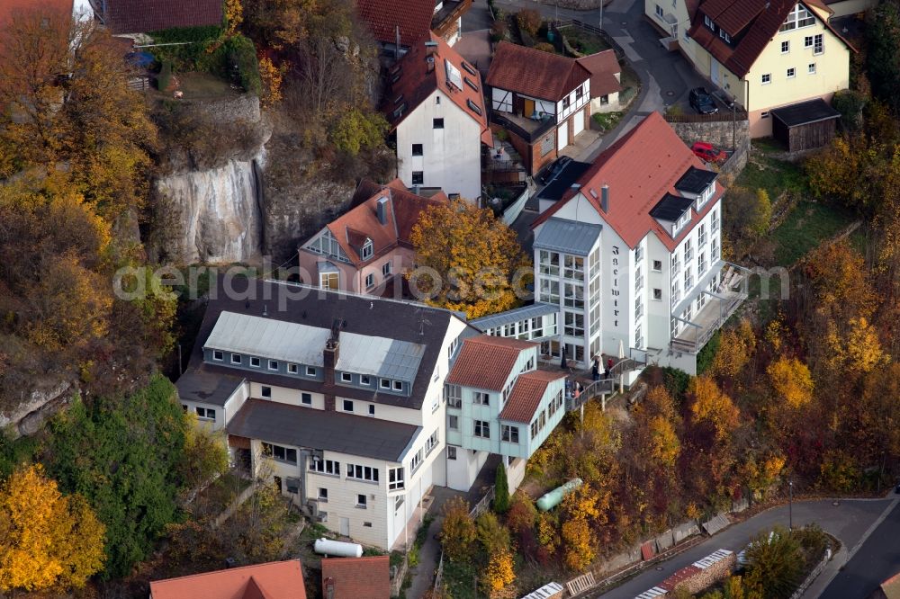 Schnaittach from above - Complex of the hotel building Igelwirt on Igelweg in the district Schlossberg in Schnaittach in the state Bavaria, Germany