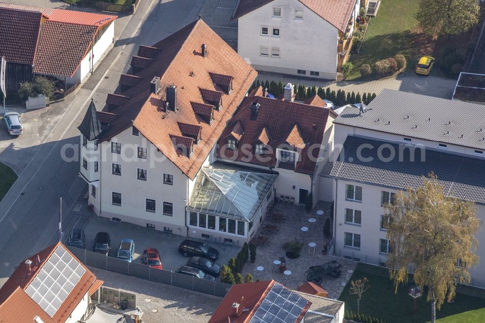 Aerial photograph Marzling - Complex of the hotel building of Landgasthof Nagerl GmbH in of Bahnhofstrasse in Marzling in the state Bavaria, Germany