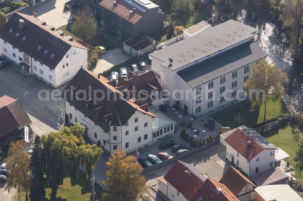 Aerial image Marzling - Complex of the hotel building of Landgasthof Nagerl GmbH in of Bahnhofstrasse in Marzling in the state Bavaria, Germany