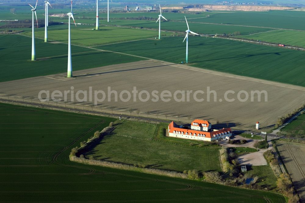 Aerial photograph Wettin-Löbejün - Complex of the hotel building Landgasthof Sattelhof in the district Nauendorf in Wettin-Loebejuen in the state Saxony-Anhalt, Germany