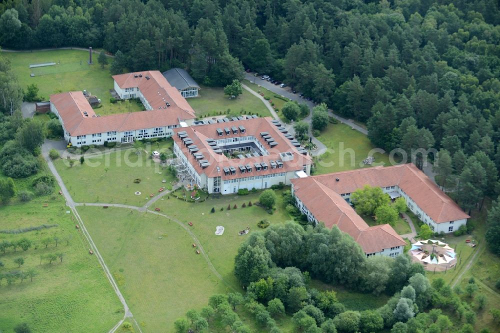 Templin from the bird's eye view: Complex of the hotel building Landsitz-Hotel in Templin in the state Brandenburg