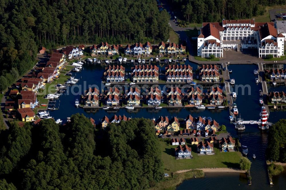 Rheinsberg from above - Building complex of the hotel complex Maritim Hafenhotel Rheinsberg in Rheinsberg on the bank of the Rheinsberg lake in the state of Brandenburg, Germany