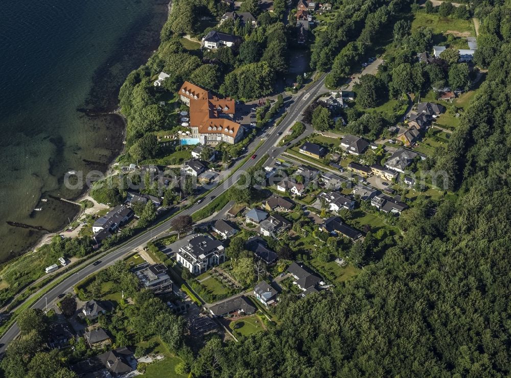 Glücksburg from above - Complex of buildings of a hotel arrangement in Meierwik in luck castle in the federal state Schleswig-Holstein, Germany