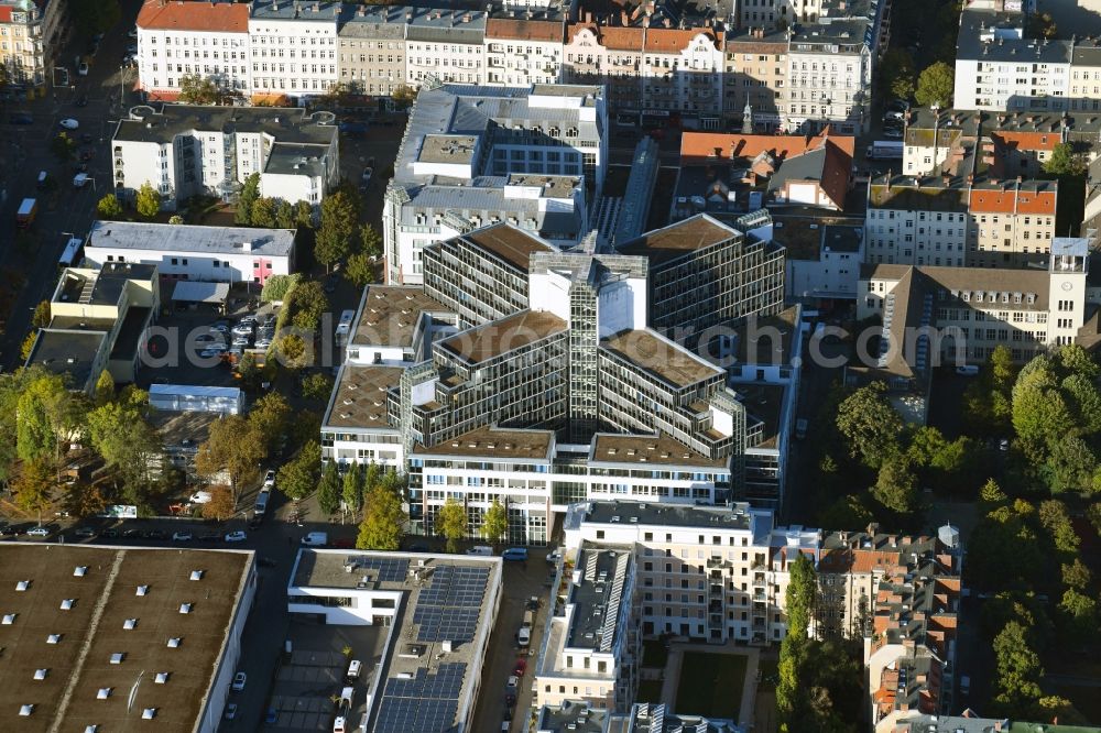 Berlin from the bird's eye view: Complex of the hotel building of Mercure Hotel Berlin Tempelhof Airport on Rollbergstrasse in Berlin, Germany