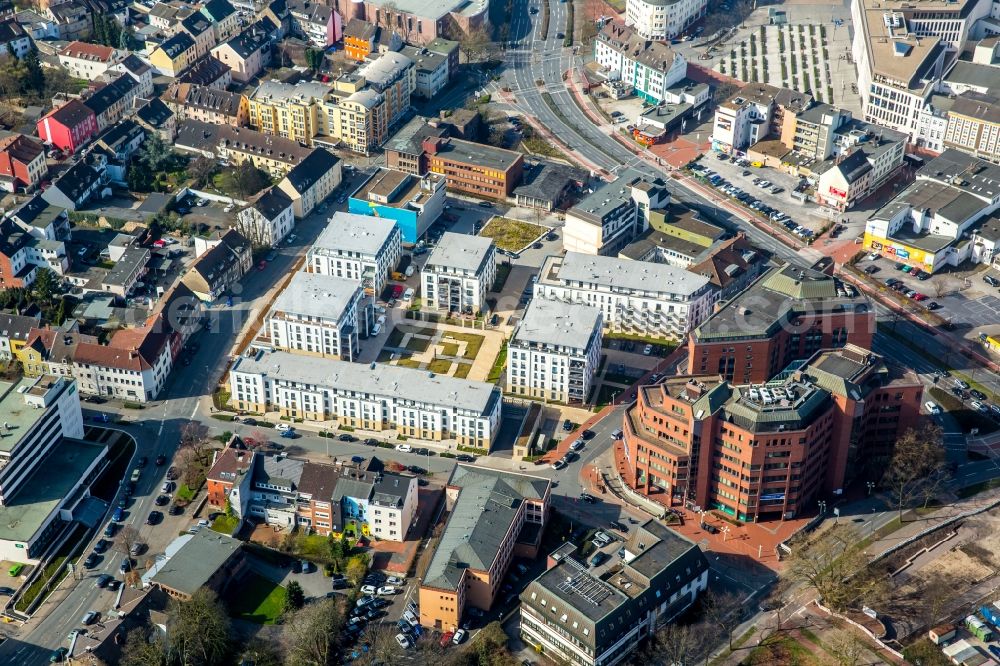 Hamm from the bird's eye view: Complex of the hotel building Mercure Hotel Hamm on Neue Bahnhofstrasse in the district Hamm-Heessen in Hamm in the state North Rhine-Westphalia