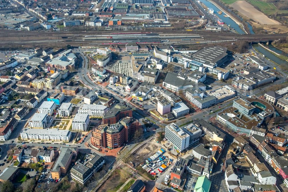 Aerial image Hamm - Complex of the hotel building Mercure Hotel Hamm on Neue Bahnhofstrasse in the district Hamm-Heessen in Hamm in the state North Rhine-Westphalia